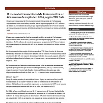 El mercado transaccional de Per moviliza un 44% menos de capital en 2024, segn TTR Data